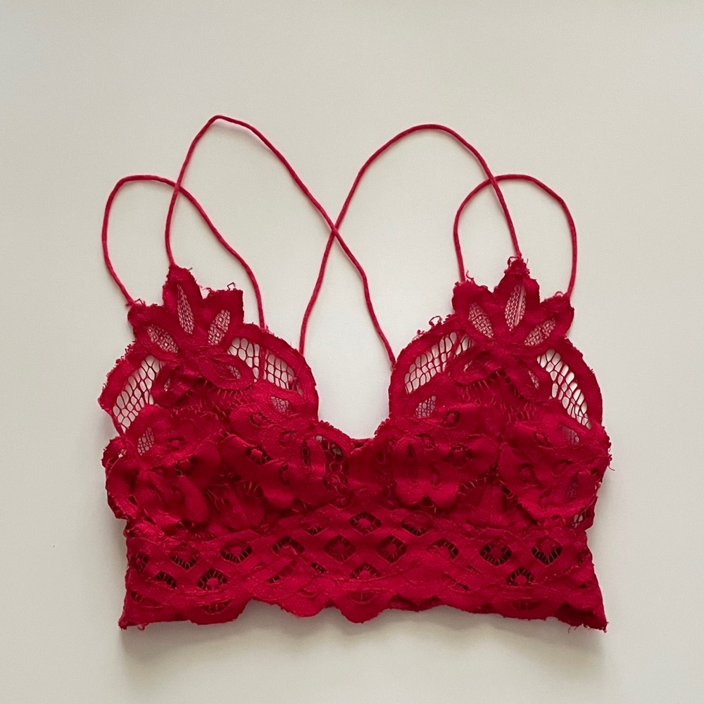 Free People Adella Bralette Lacey Boho Smocked Red